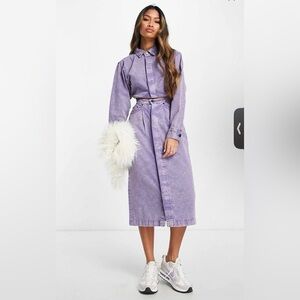 Waven Purple Acid Wash Denim Midi Denim Dress with Cut-Out